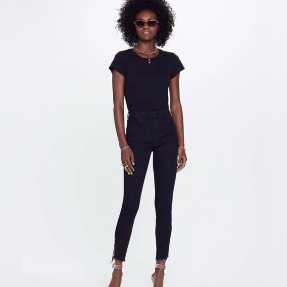 MOTHER The Stunner Double Zip Ankle Step Fray Black Denim Jeans Size 24 - Picture 5 of 12